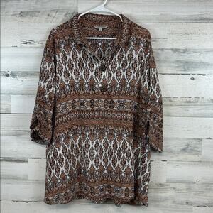 JOHN MARK Rayon Linen Boho Top Size XL Artsy Lagenlook Pockets Festival Tunic